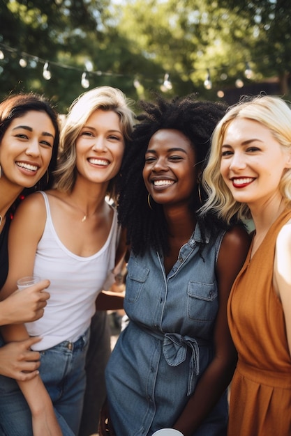 Portrait d'un groupe d'amis divers socialisant lors d'un événement