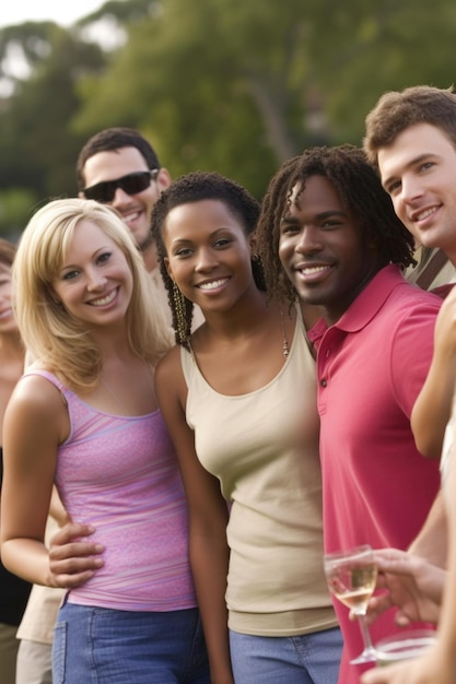 Portrait d'un groupe d'amis lors d'une fête en plein air créé avec l'IA générative