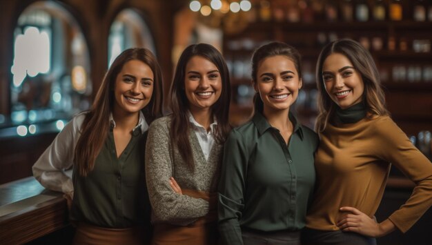 Portrait de groupe de beauté féminine de mode posant femmes adultes caucasiennes corps jeune IA générative