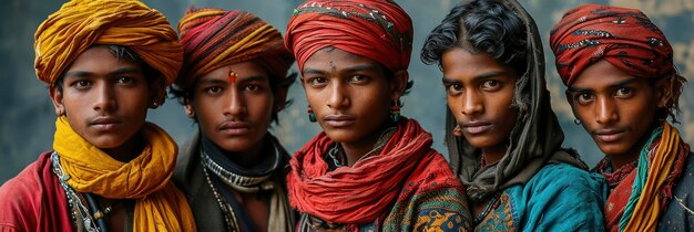 Portrait De Groupe De Jeunes Hommes Indiens Portant Une Image De Fond