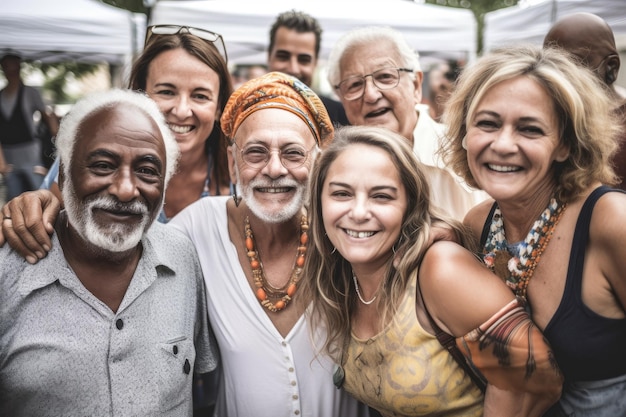 Portrait d'un groupe de personnes heureuses lors d'un événement créé avec l'IA générative