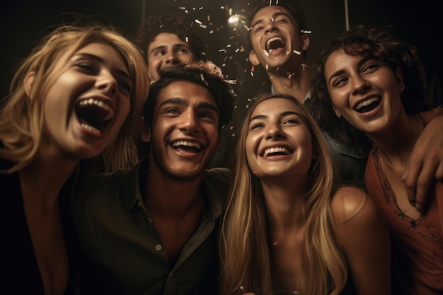 Portrait d'un groupe de personnes s'amusant lors d'une fête créée avec une IA générative