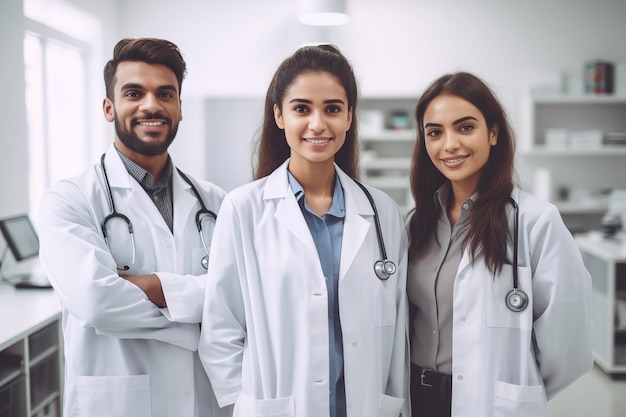 portrait d'un groupe de travailleurs médicaux dans un hôpital de différentes nationalités IA générative