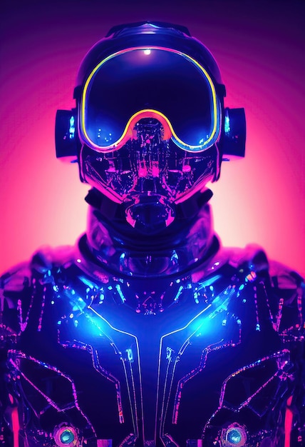 Portrait d'un guerrier cyberpunk scifi Homme futuriste hightech du futur