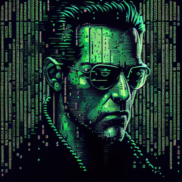 Portrait d'un hacker cyberpunk scifi Homme futuriste hightech du futur