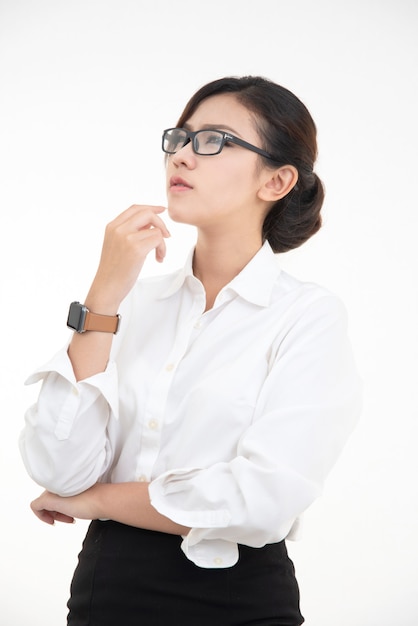 Portrait, de, heureux, charmant, asiatique, jeune femme, à, col blanc