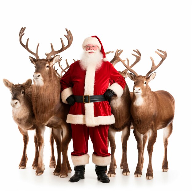 Photo portrait de l'heureux père noël avec des rennes