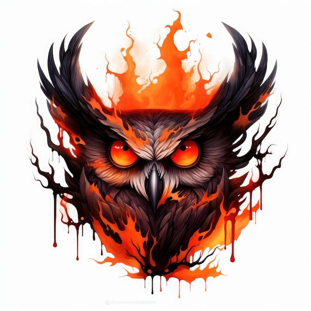 portrait de hibou illustration d'Halloween design d'horreur effrayant tatouage vecteur isolé autocollant fantaisie