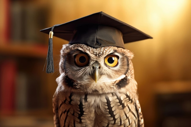 Portrait d'un hibou portant une casquette de graduation AI générative