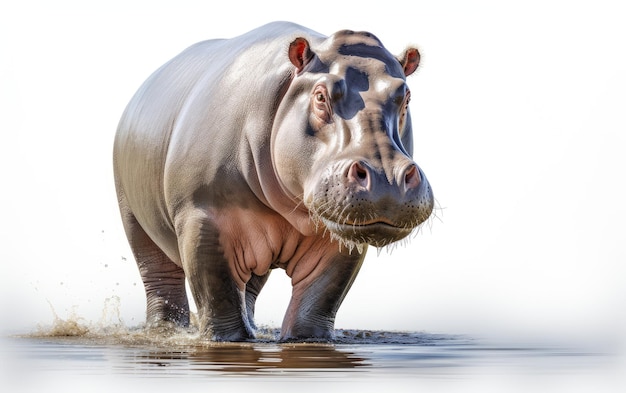 Portrait Hippopotame brun dans l'eau isolé sur fond blanc