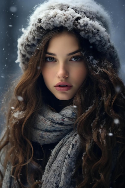Portrait d'hiver d'une belle jeune femme aux cheveux bouclés dans des vêtements d'hivers