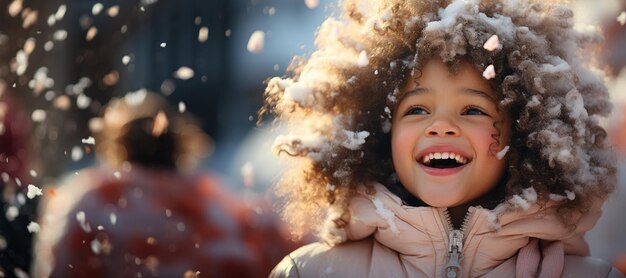 portrait d'hiver d'une petite fille sur un arrière-plan flou IA générative