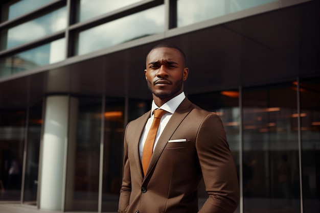 Portrait d'homme d'affaires afro-américain d'un homme en costume sur le fond d'un centre d'affaires