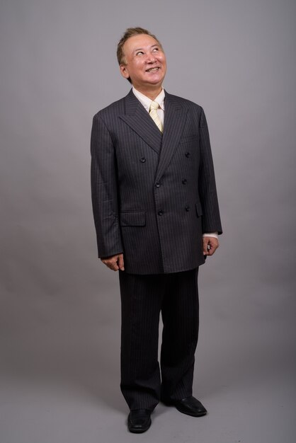 Portrait d'homme d'affaires asiatique mature sur fond gris