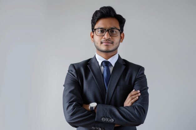 Portrait d'un homme d'affaires indien debout sur un fond blanc