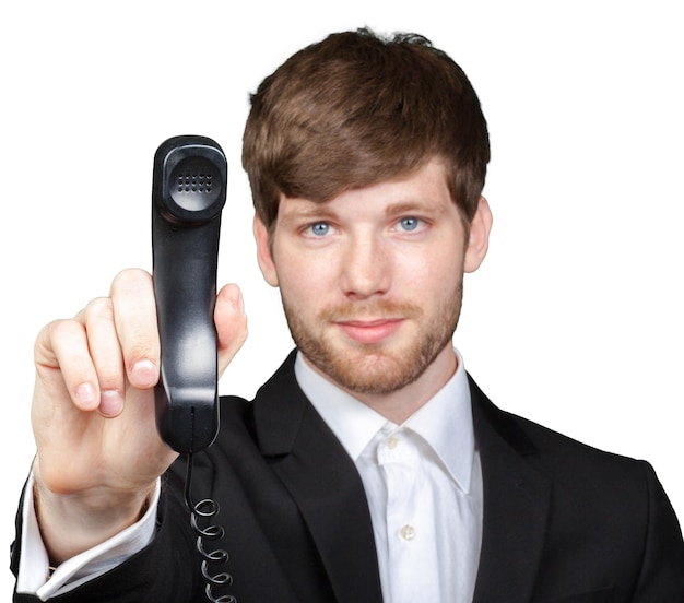 Portrait d&#39;un homme d&#39;affaires parlant au téléphone