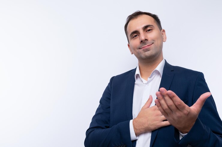 Photo portrait d'un homme d'affaires prospère dans une veste bleue élégante en gros plan