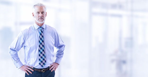 Portrait d&#39;homme d&#39;affaires senior devant son bureau moderne