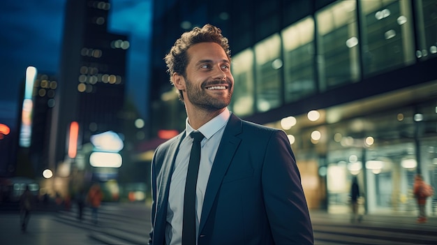 Portrait d'un homme d'affaires souriant en ville