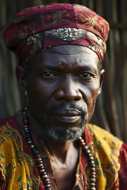 Portrait d'un homme africain en vêtements traditionnels Profondeur de champ peu profonde