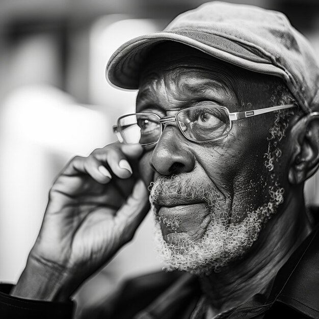 Photo portrait d'un homme afro-américain âgé utilisant un smartphone