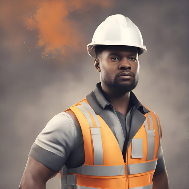 Portrait d'un homme afro-américain en casque et gilet réfléchissant