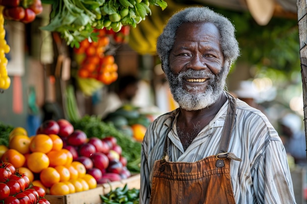 Portrait d'un homme afro-américain gérant un stand de nourriture de rue