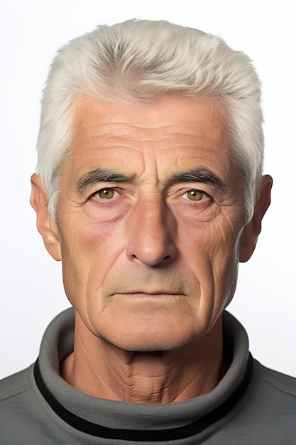 Photo portrait d'un homme âgé aux cheveux gris sur un fond blanc