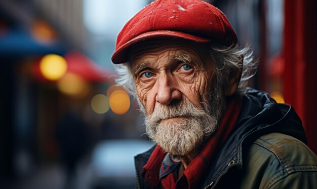Portrait d'un homme âgé avec une casquette dans la rue