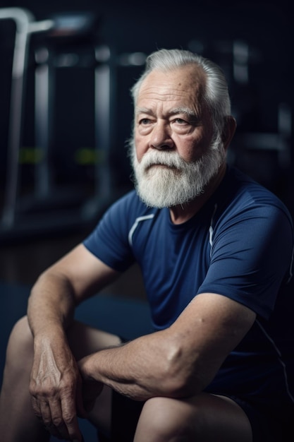 Portrait d'un homme âgé prenant une pause de son entraînement au gymnase