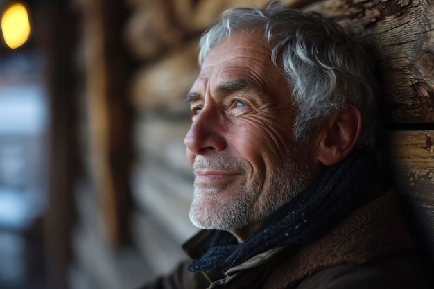 Portrait d'un homme âgé souriant regardant de côté