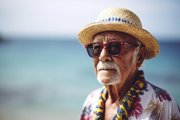 Portrait d'un homme âgé en vacances créé avec une IA générative