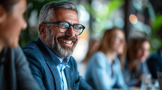 Portrait d'un homme assis à une table de réunion professeur principal à la réunion