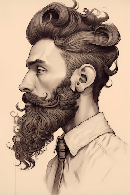 Un portrait d'un homme avec une barbe et une moustache.