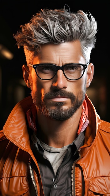 Portrait d'un homme barbu avec une coupe de cheveux élégante et des lunettes