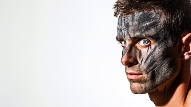 Photo portrait d'un homme avec de la boue sur le visage