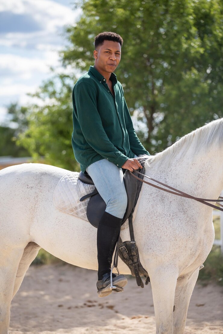 Photo portrait d'un homme à cheval