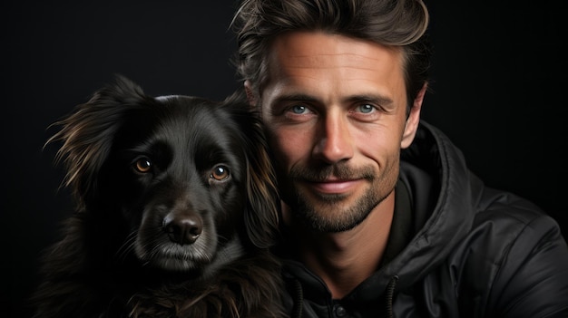 Photo portrait d'un homme avec un chien