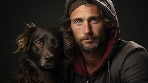 Portrait d'un homme avec un chien