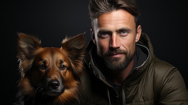 Portrait d'un homme avec un chien