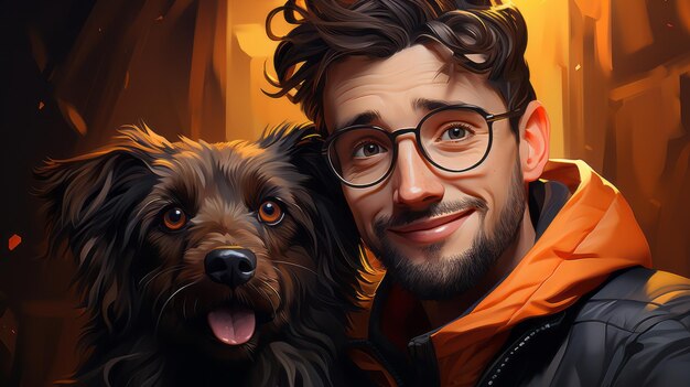 Portrait d'un homme avec un chien