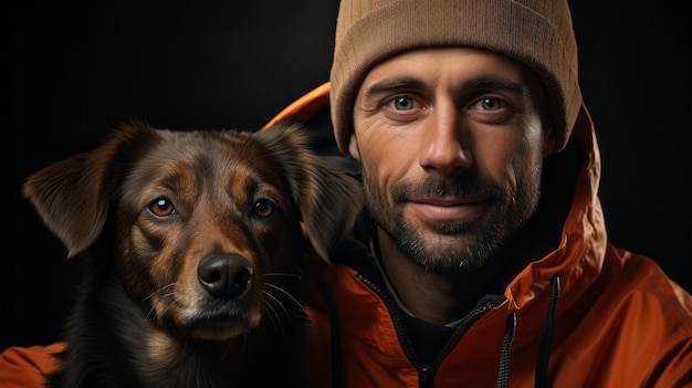 Photo portrait d'un homme avec un chien