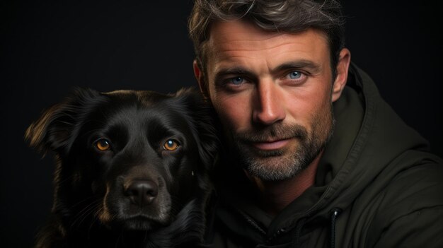 Photo portrait d'un homme avec un chien