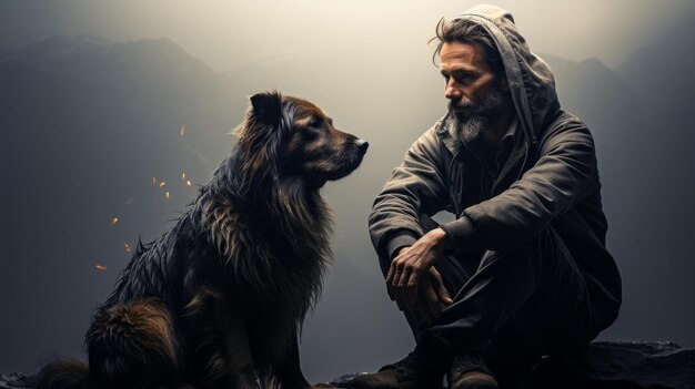 Photo portrait d'un homme avec un chien