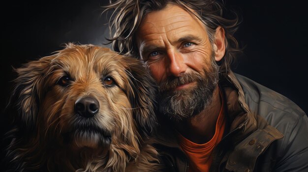 Portrait d'un homme avec un chien