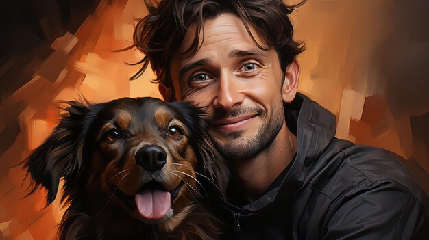 Portrait d'un homme avec un chien