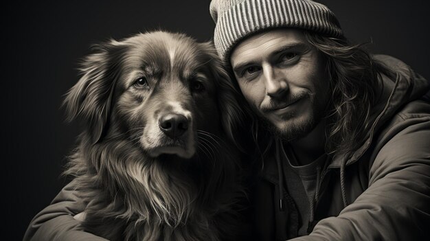 Portrait d'un homme avec un chien