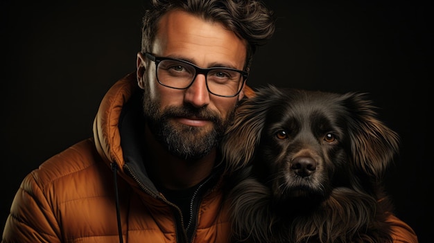 Portrait d'un homme avec un chien