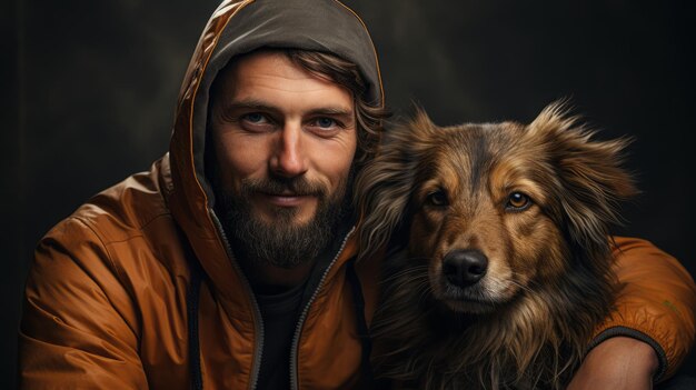 Photo portrait d'un homme avec un chien