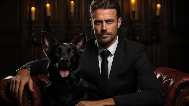 Portrait d'un homme avec un chien